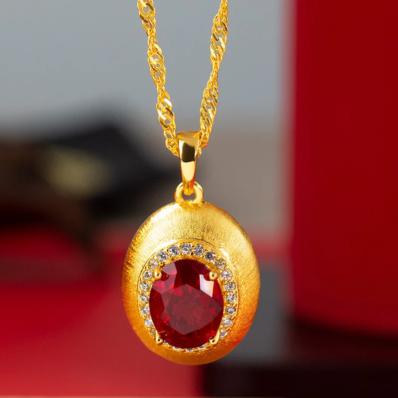 Water drop pendant fashion simple pendant inlay point diamond necklace high color preservation 9999gold