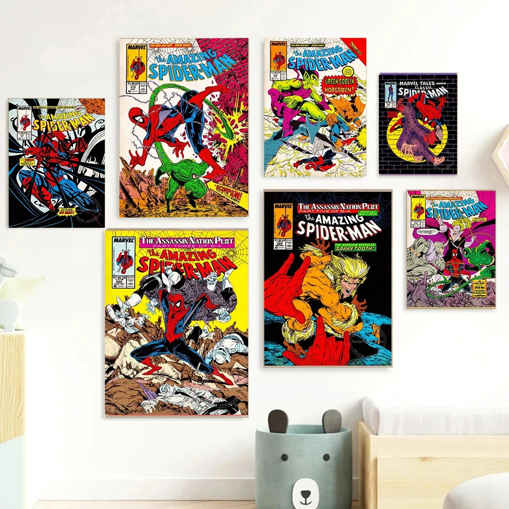 MINISO Marvel's Avengers Comics  Spider-Man Captain America Wall Art Posters Children's Room Home Decor Picture Print Artwork