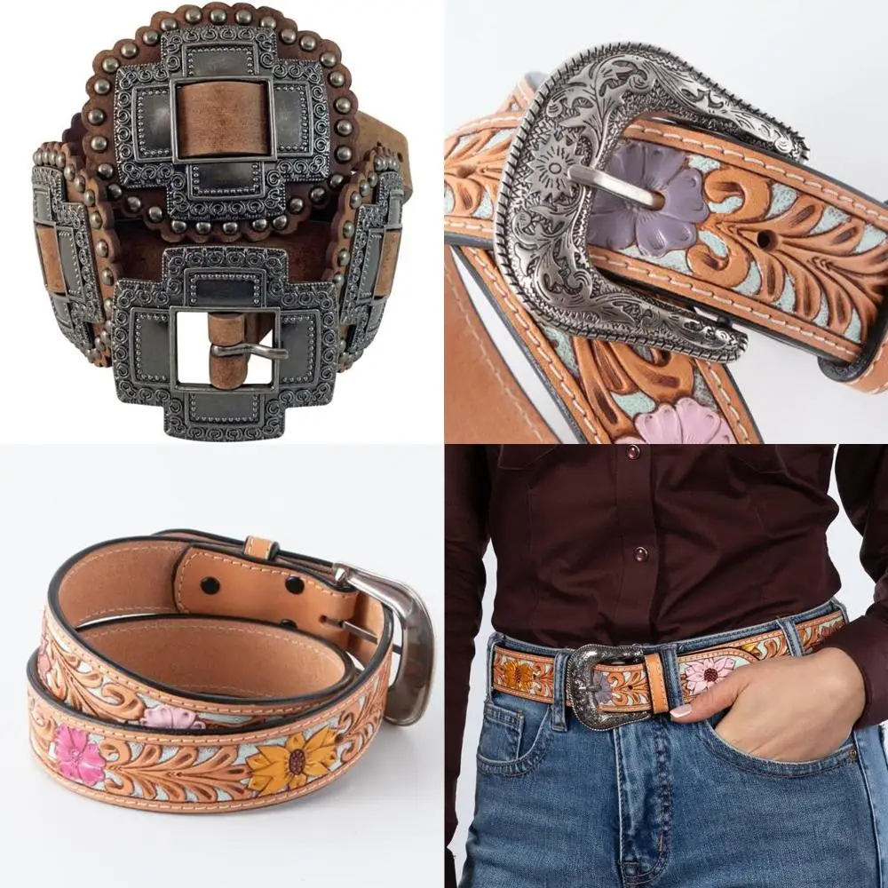 

Большой коричневый кожаный ремень Concho для женщин, стильный западный дизайн, удобная посадка