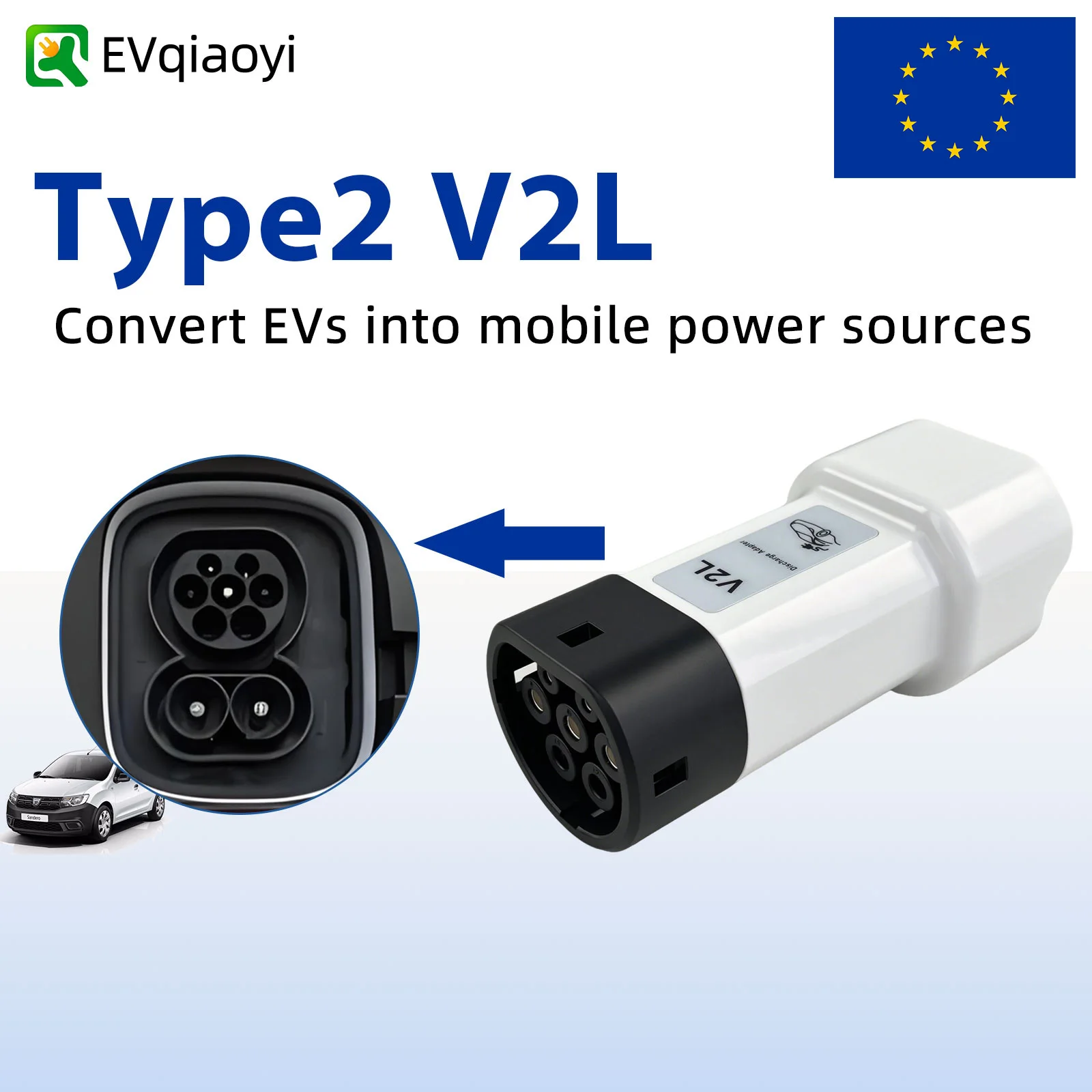 EVqiaoyi 16A Type2 V2L Discharge Plug, fits BYD Chery Geely EVs, Ideal for Outdoor Camping and Emergency Power Supply