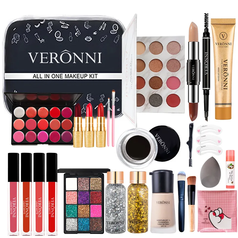 Makeup Full Kit Female Make Up Set Eye Shadow Eyeshadow Palette Lip Gloss Mascara Eyeliner Brushes Bag Make-up for Women