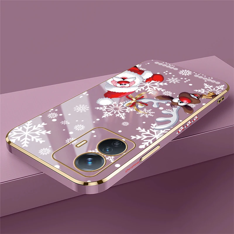 Christmas Soft Phone Case For Vivo V40 V29 V29E V27E V25E V23E V30E V21 V25 V27 Pro V21E Pattern Plating Silicone Back Cover