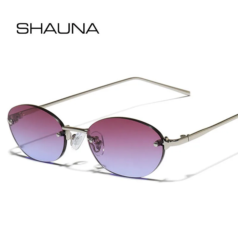 SHAUNA Modische kleine ovale Damen-Sonnenbrille, beliebte randlose Herren-Sonnenbrille mit Farbverlauf, UV400