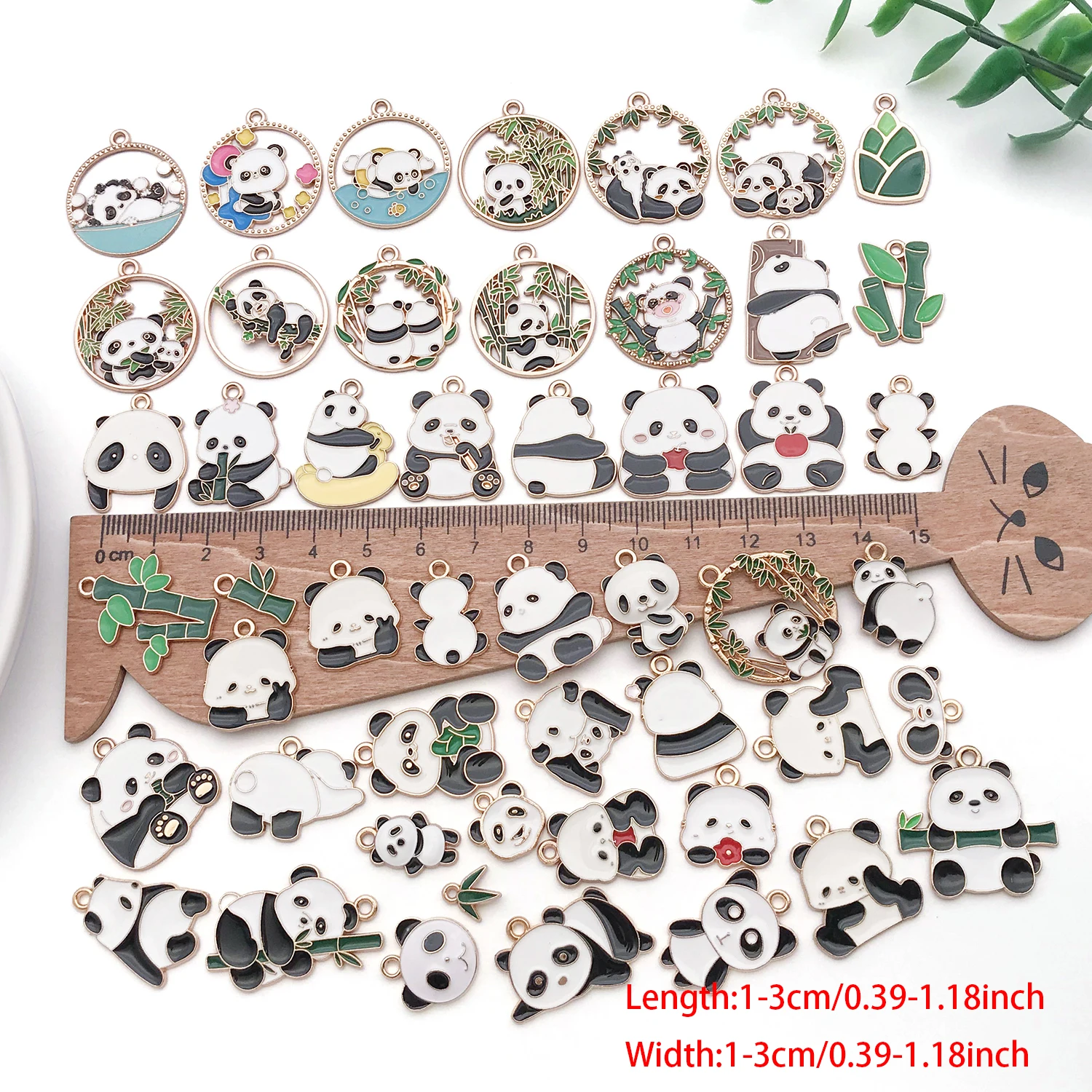 Chinese Style Panda Charms, 30/50 Pcs Cartoon Panda Bamboo Enamel Alloy Pendants for DIY Earrings & Keychains Jewelry Making - view 4