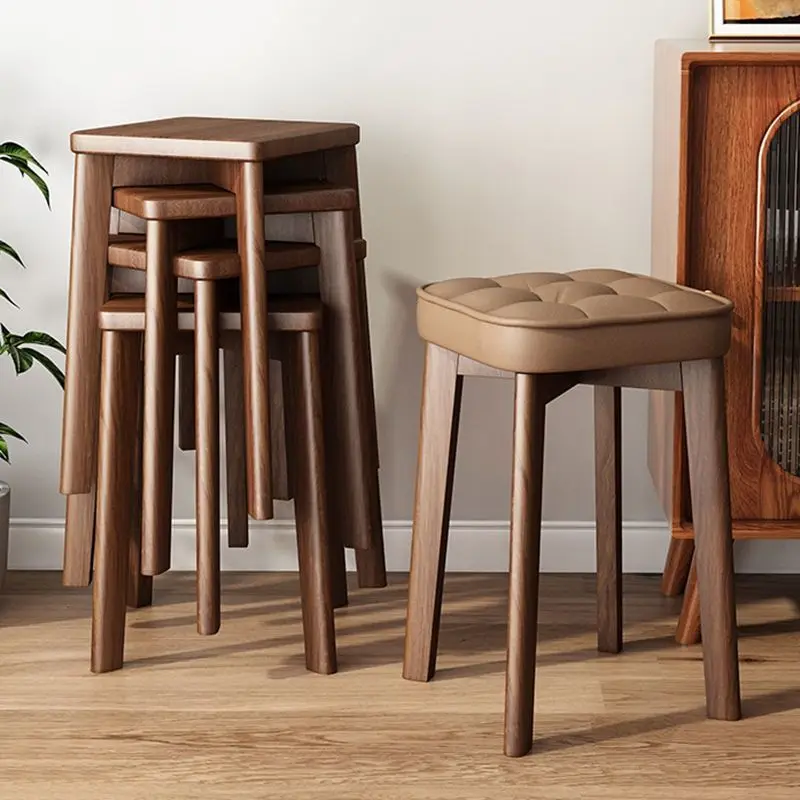 Modern Minimalist Stackable Dining Stool Wood Grain Solid Wood Chair Home Kitchen Comfort Seating Durable Space Saving Furniture