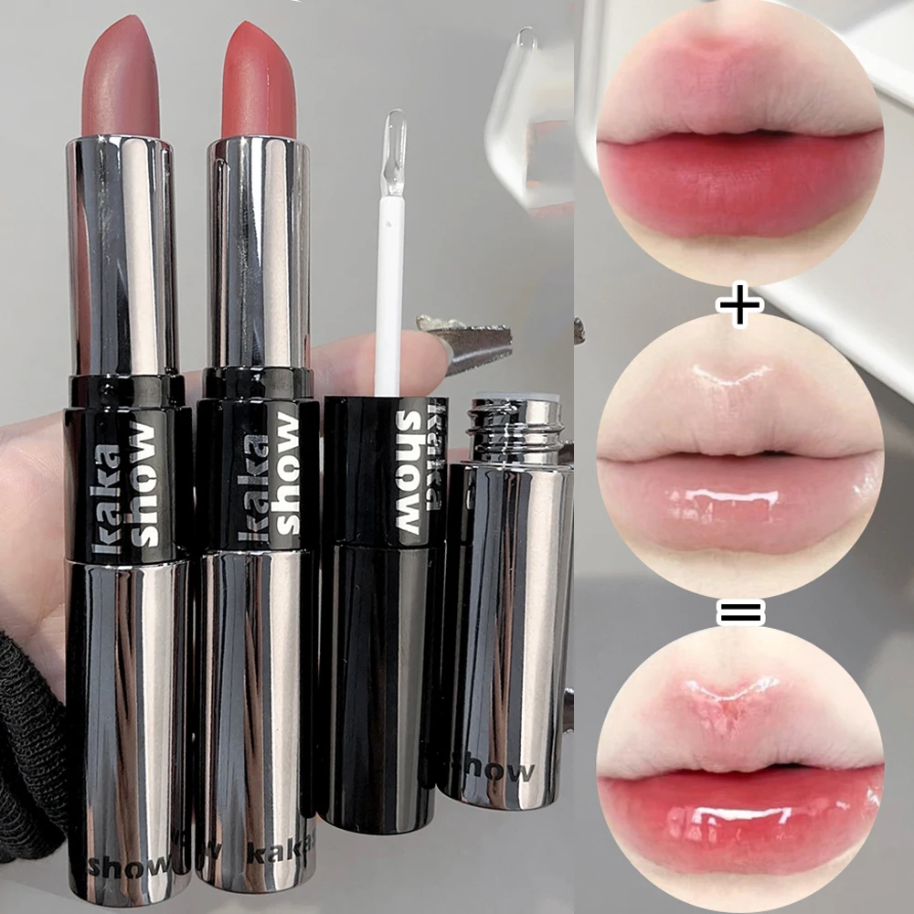 Dubbelzijdig Licht Nude Rode Lipgloss Heldere Spiegel Vloeibare Lippenstift Matte Fluwelen Sexy Rode Tint Langdurige Lippen Koreaanse Make-Up