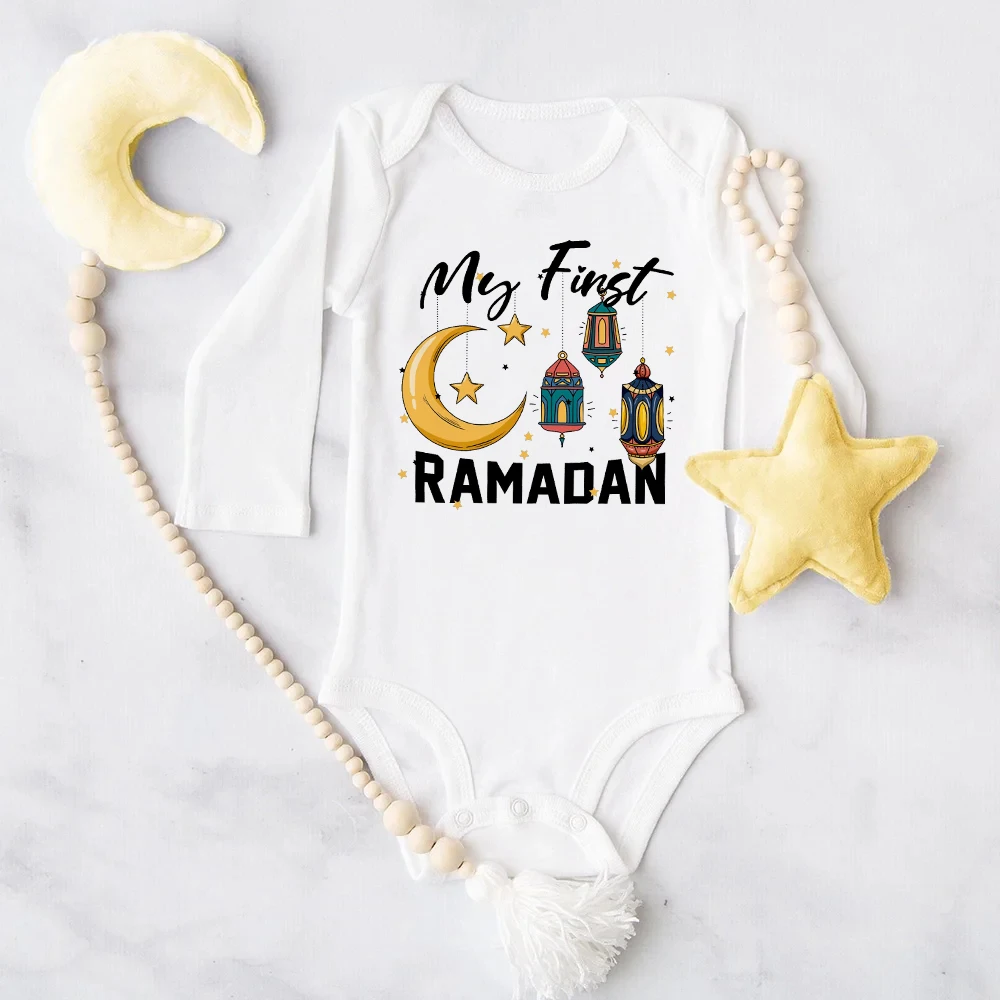 

My First Ramadan Print Baby Bodysuit Newborn Mubarak Islamic Muslim Holiday Outfit Newborn Long Sleeve Bodysuit Baby Shower Gift