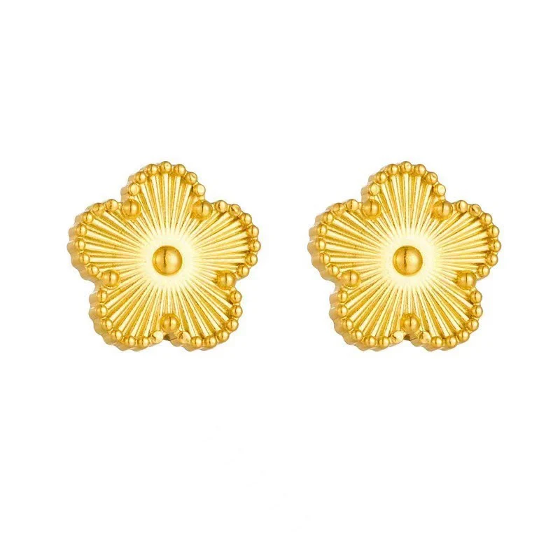 Lucky99 New Trendy Five Leaf Flower Colorfast Titanium Steel Stud Earrings For Women Fashion Simple Gold Color Ear Stud Jewelry