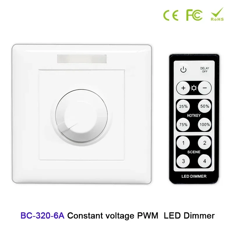 

12V-48V 24V 6A Knob style LED Strip light Dimmer constant voltage PWM Output signal with wireless IR remote led controller set