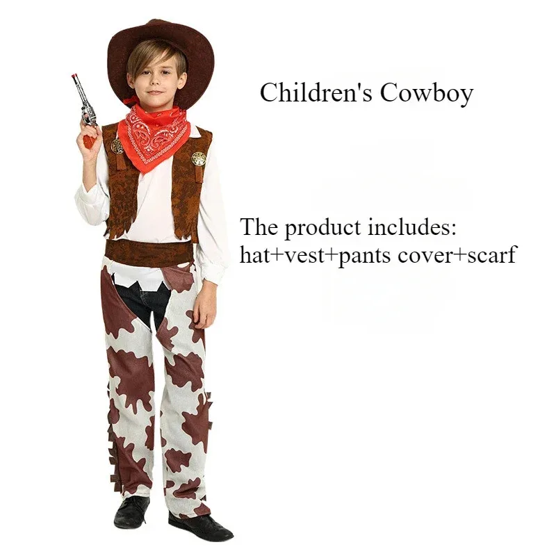 할로윈 의상 소년과 소녀를 위한 서부 카우보이 공연 성인 및 어린이 부모-자식 연례 파티 공연 세트