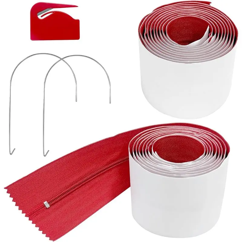 

【NOW SAVE】2 Pack Dust Protector Zipper 7 Ft Length X 3" Width Self-Adhesive Instant Door Zipper For Includes Sheeting Cutter