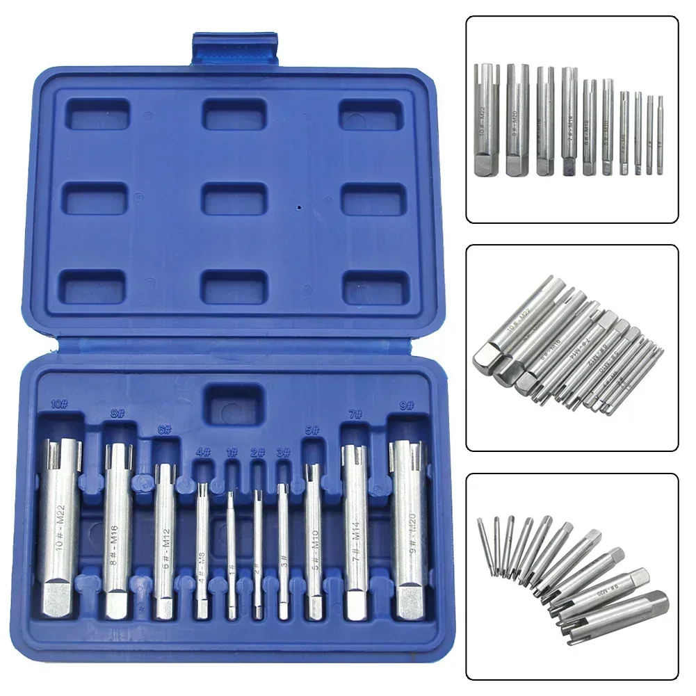 10pc M4-M22 Screw Tap Extractor Galvanized Steel Broken Head Screw Removal Tool Remover Stripped Set Woodworking Tap Wrench Tool