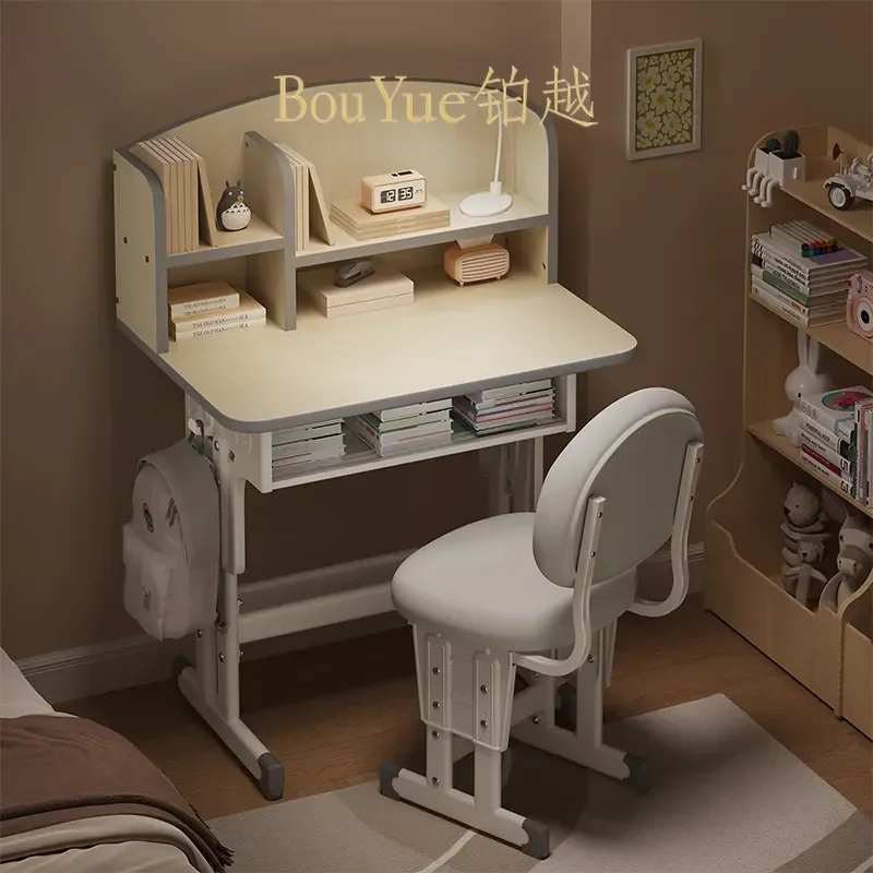 Kids Study Desk and Chair Set Ergonomic Student Writing Table for Boys Girls Primary School Homework Station Adjustable