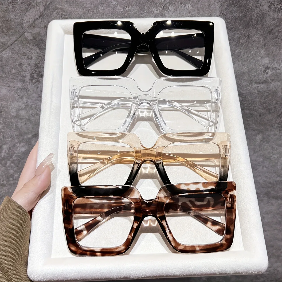 OVERSIZE Square Frame Anti-Blue Light Glasses, Stylish Transparent Color Block Retro Trendy Plain Glasses Clear Glasses Women