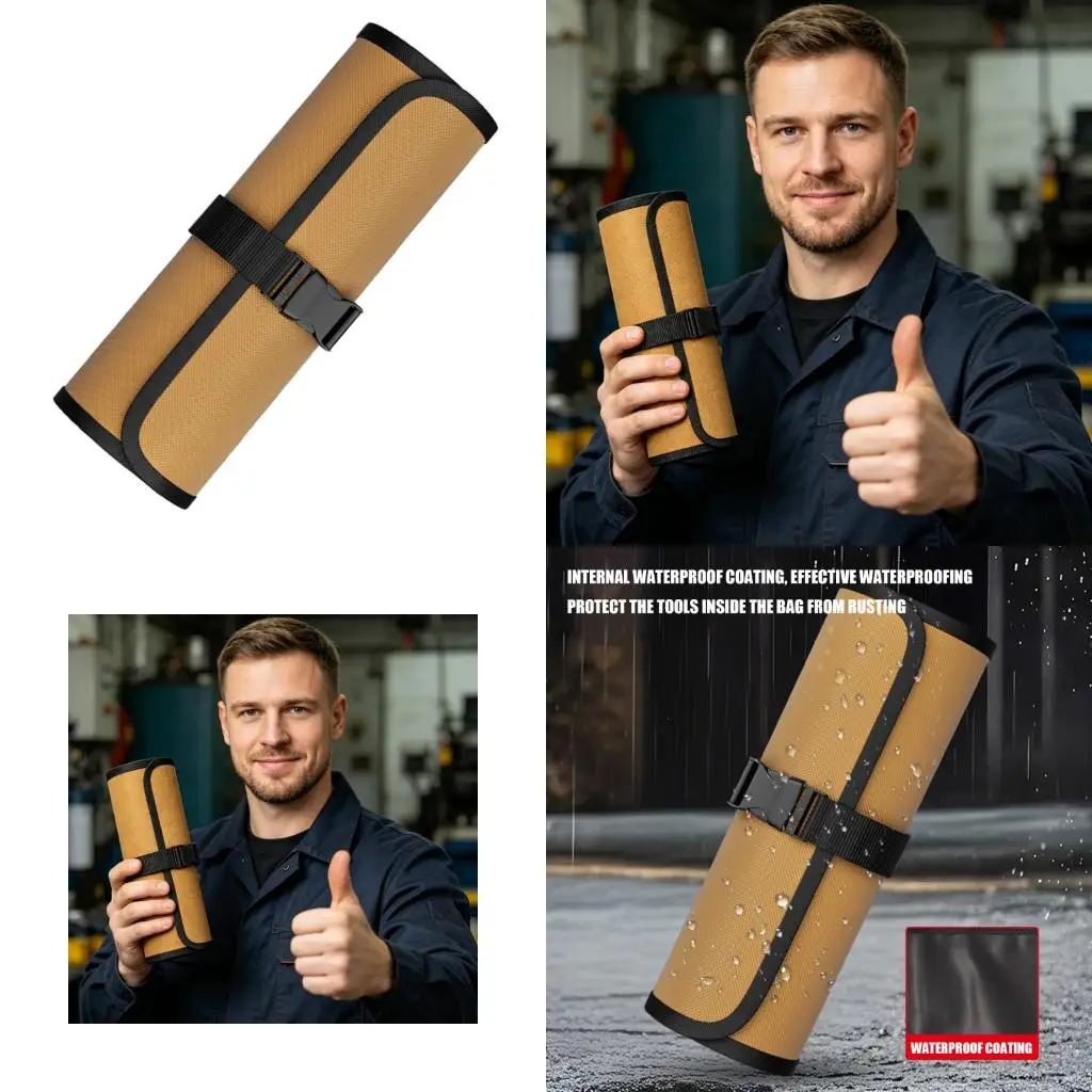 Roll Up Utility Bag for Repair Gear, Cloth Storage Pouch with 6 Slots, Center Clip Closure, 17.91 x 11.02 In high quality