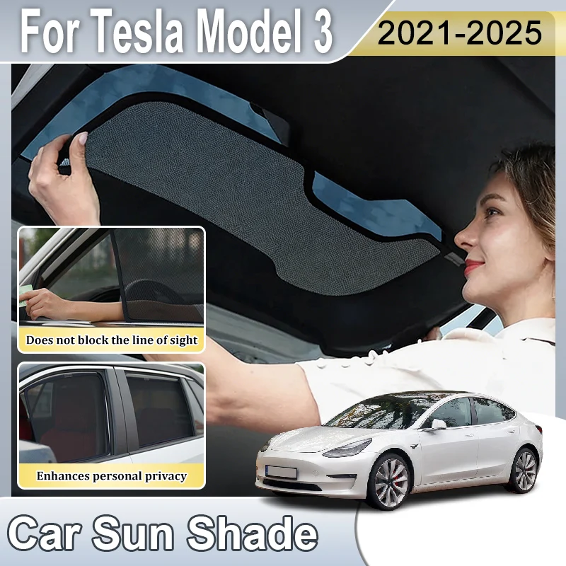 Automotive Mesh Sunshade For Tesla Model 3 Accessories 2021-2025 UV Protection Heat Insulation Suitable All Seasons Car Tools