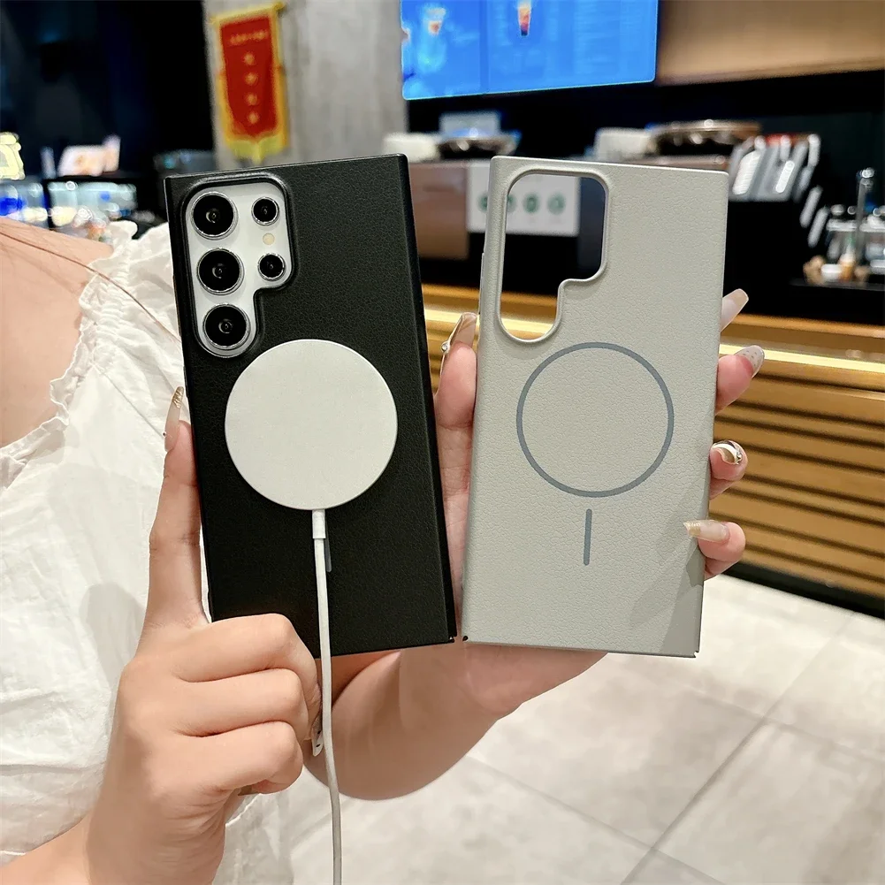 حافظة فاخرة من الجلد Magsafe لهاتف سامسونج S25 24 23 Ultra A55 A54 A35 A06 A16 A25 غطاء صلب للشحن اللاسلكي المغناطيسي #3
