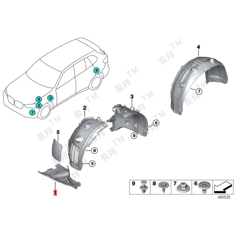X7G 07X 730 dXX 7G0 7X7 40i XX7 G07 X75 0iX Lower left corner of wheel cover plate Wheelhouse trim panel