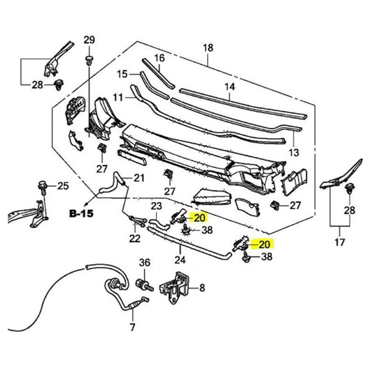 

2 шт. форсунка омывателя переднего стекла 76810-TF0-G01 для Honda GE8 Jazz Fit 2008-2013, распылительная форсунка омывателя ветрового стекла капота