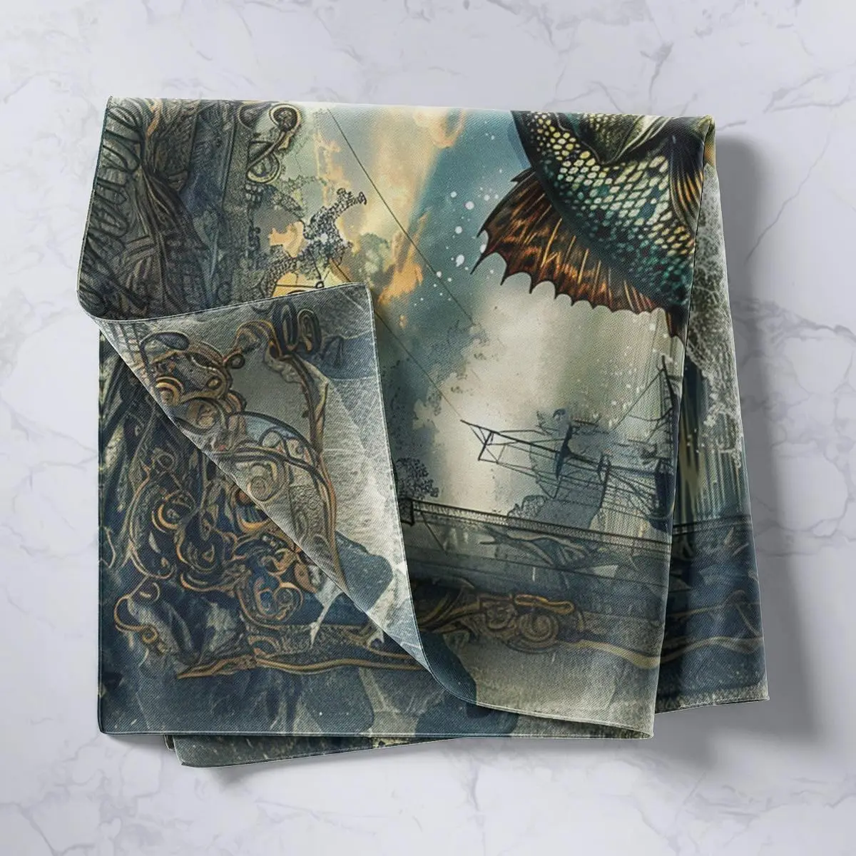 Dramatic Fishing Pike Fish Tapestry Wall Hanging Ornate Golden Nautical Decor River Art Luxury Waterproof Poster 180x230cm