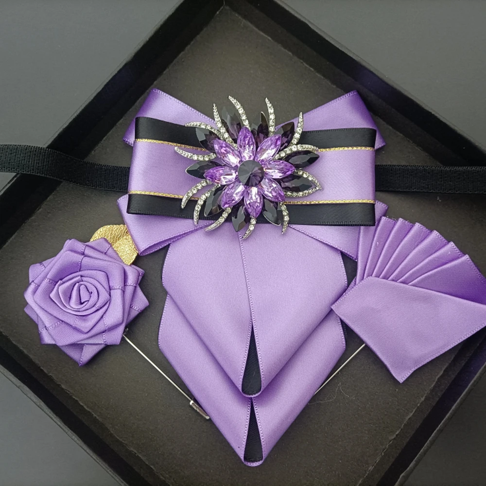 

Оригинальный дизайн, мужские свадебные галстуки-бабочки ручной работы, роскошный комплект галстуков со стразами, деловой банкетный костюм, воротник рубашки, брошь с цветами, 3 шт.