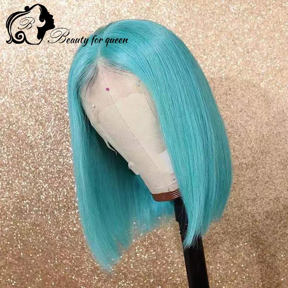 

Brazilian Colored Human Hair Wig 13x4 Dark Blue Straight Short Bob Transparent Lace Frontal Wigs Cosplay For Women Pre Plucked