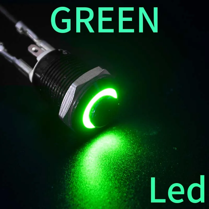 1NO Wasserdichter Metall-Drucktastenschalter mit hohem Kopf, LED-Licht, selbstsichernd/Reset, 3/6/12/24/220 V, 8/10/12/16 mm, oxidiertes Schwarz