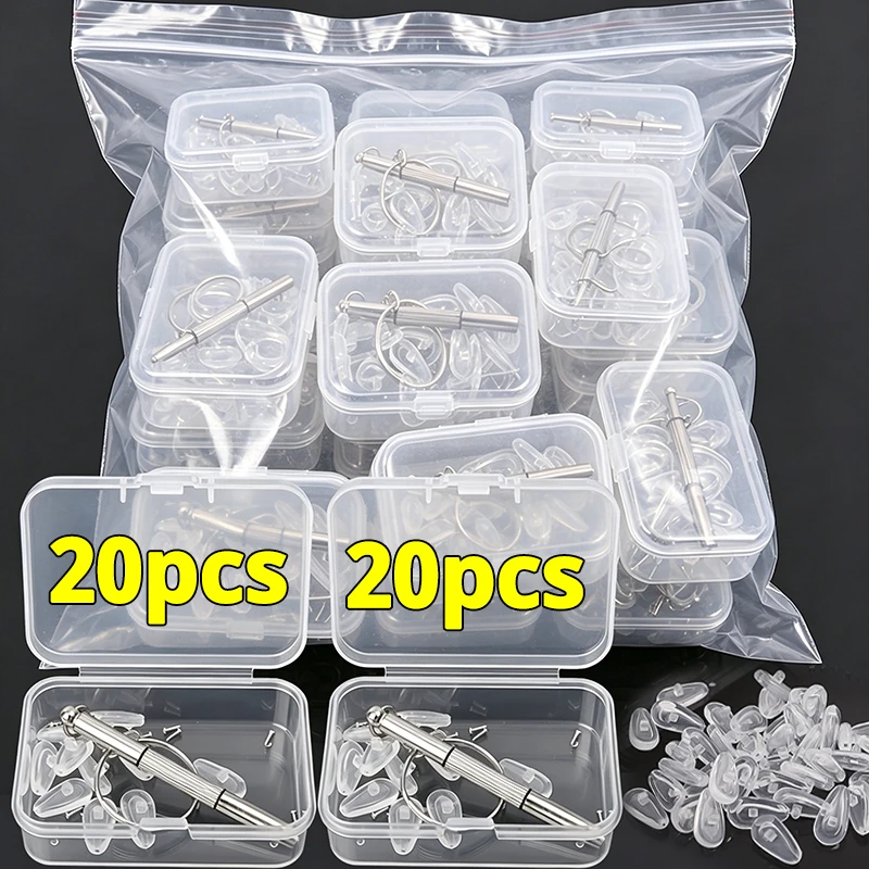 20pcs Glasses Nose Pad Set Non-Slip Air Cushion Tools with Screws and Screwdrivers Silicone Airbag Soft Air Glasses Accessories