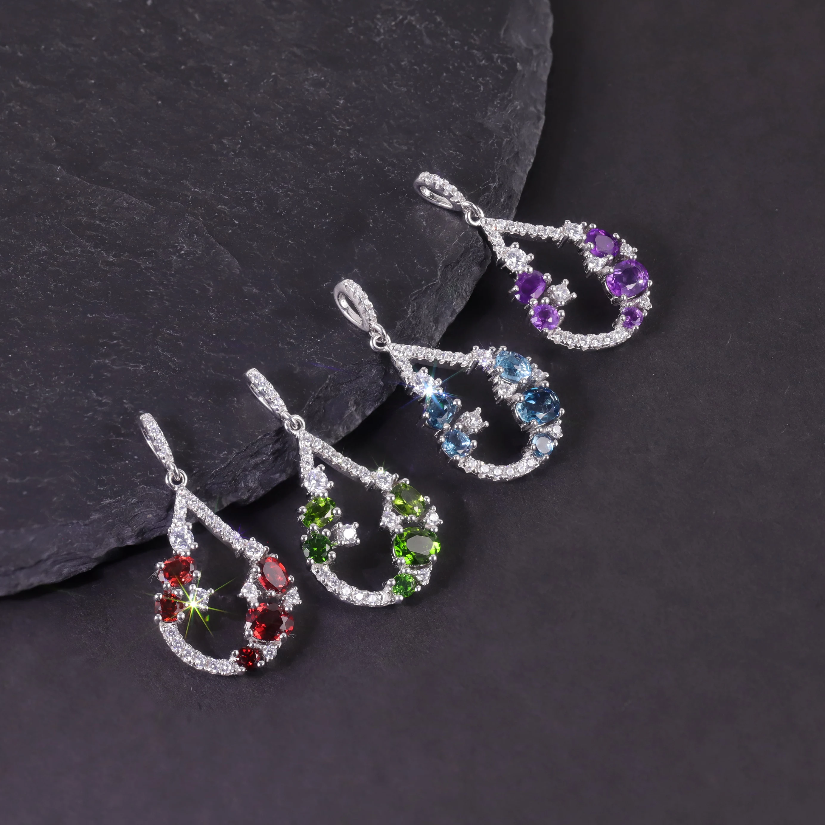 

GEM'S BALLET Birthstone Jewelry Multi Natural Gemstone Necklace Pendant 925 Sterling Silver Pendant for Gift For Women