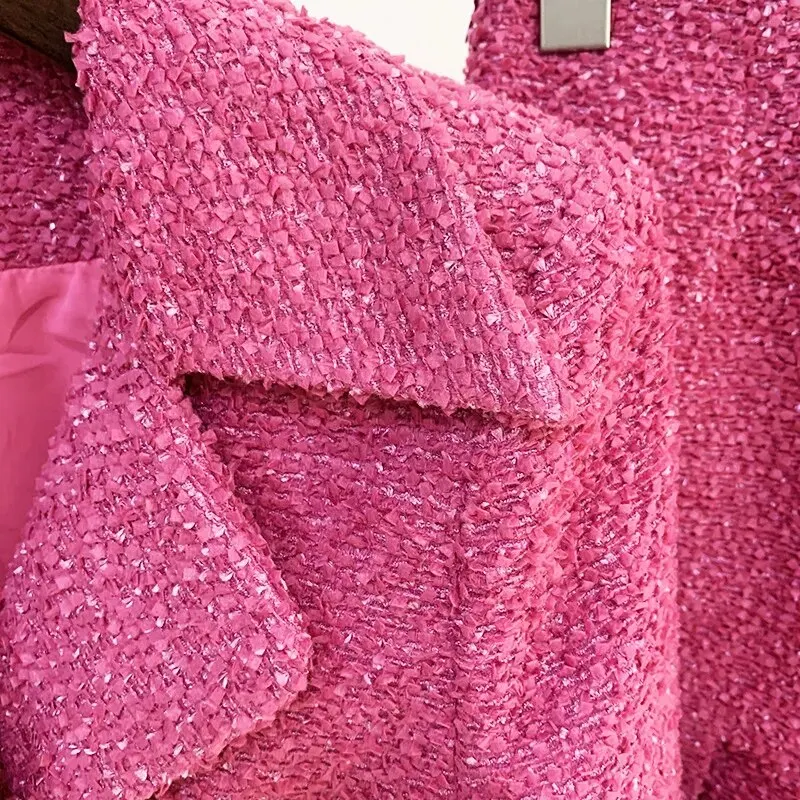 Senior eleganten rosa Rock 2-teiligen Anzug herzförmigen Diamant knopf 2023 Herbst Winter neue Wolle kurze Jacke Rüschen rock Anzüge