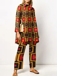 Fashion Lapel Single-breasted Long-sleeved Shirt Top + Pants 2-piece Set For Women Autumn Street 3D Printing Casual Suit Female