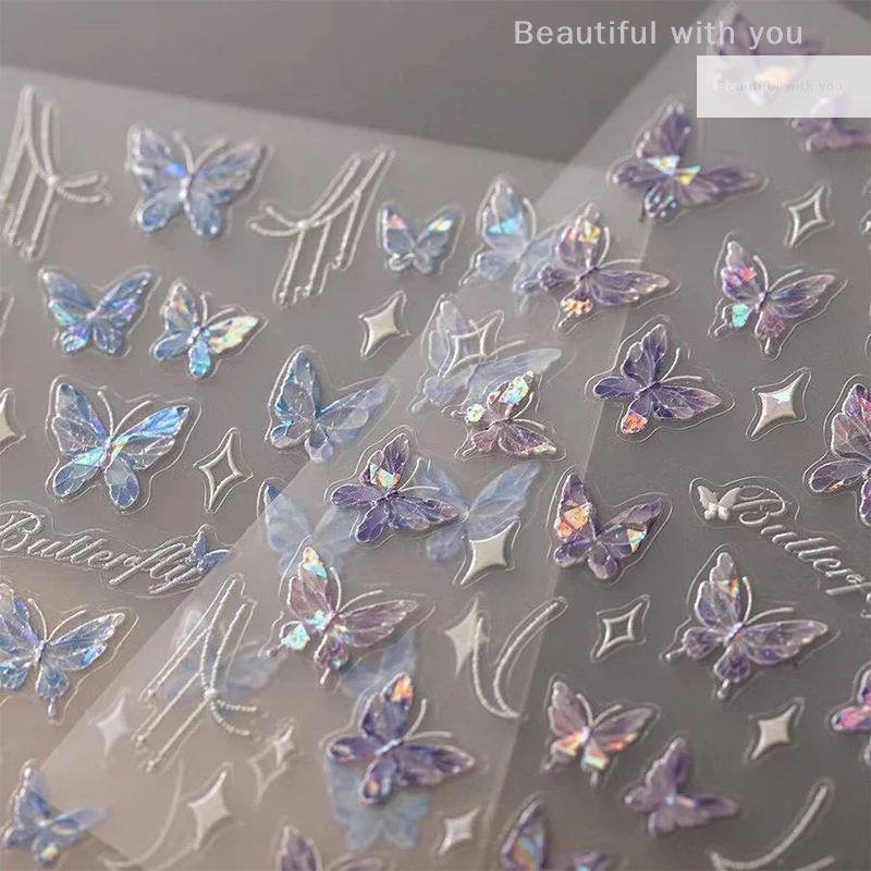

Colorful Butterfly Nail Sticker Shine Relief Enhancement Adhesive Nail Decoration Salon DIY Stereoscopic
