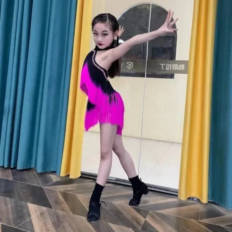 Dancing Dresses Skirt Kids Fringe Children Professional Latin Dance Dress