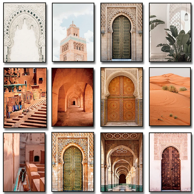 Moroccan Door Wall Art Canvas Painting Print Marrakesh Architecture Poster Boho Wall Terracotta Art Picture Home Decoration