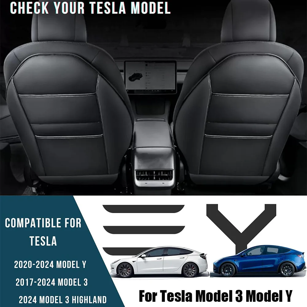 For Tesla Model 3 2024 Model Y Leather Seat Back Protector Backseat Kick Mats for Kids Extra Organizer Pocket Scratchproof Pad