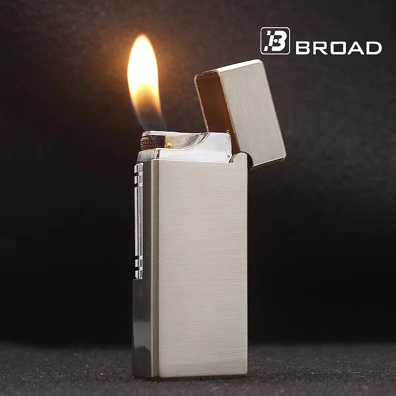 2024 BEOAD New Metal Butane Gas Open Flame Grinding Wheel Lighter Classic Portable Retro Print Side Spray Luxury High End Gift