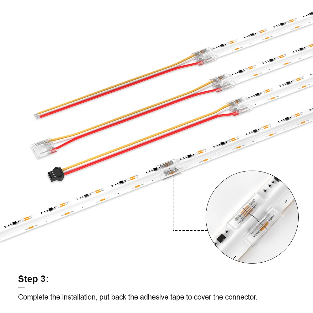 Złącze 3Pin 12mm do adresowalnego pasek COB LED kolor marzeń taśma LED 720 ledów szybko złącze LED bez lutowania