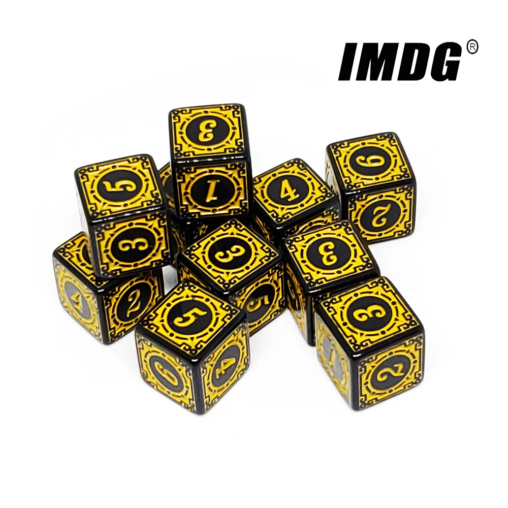 10pcs/pack Acrylic D6 Carved Pattern Dice 6-sides Accessories Polyhedron Colorful Dice Digital Game Dice Cubes