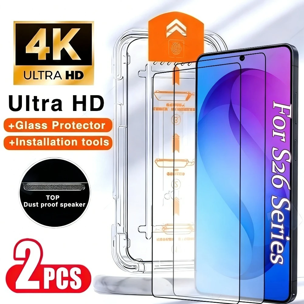 

2Pcs Ultra Clear Screen Protector for Samsung Galaxy S26 S25 S24 Ultra S23 S22 S21 Plus S25 S24 FE One Click Installation Glass