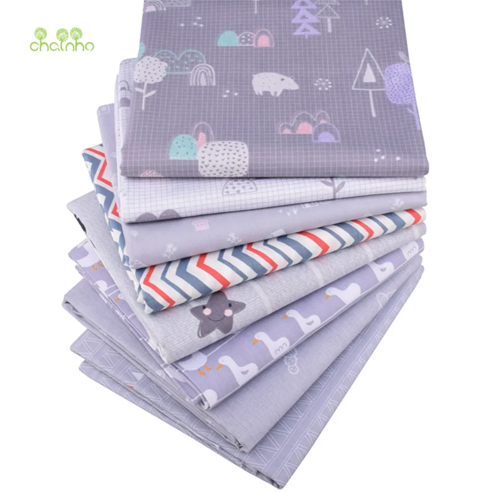 Chainho,Printed Twill Weave Cotton Fabric,Patchwork Cloth,DIY Sewing Quilting Material,Gray Cartoon Serie,8 Designs,2 Size,QC345