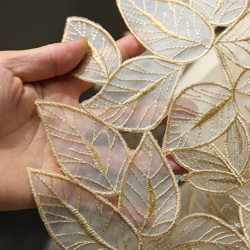 

50x135cm Leaf Embroidery Fabric Gold Thread Leaf Hollow Mesh Fabric For Diy High End Dress Performance Costume Designer Fabric