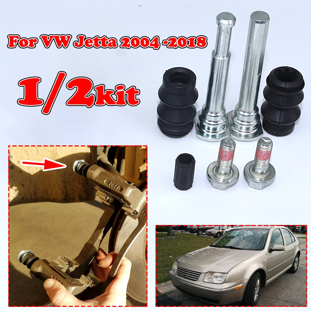 

1/2KIT For VW Jetta rear Brake Caliper Slider Guide Pins Bolt Kit Left Right Disc Housing Bellows Sleeve Bushing seal 2004-2018