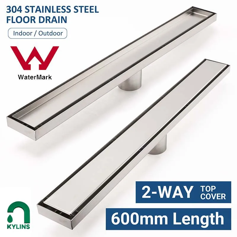 **Sydney Stock** KYLINS 600mm 2 Ways Tile Insert Floor Drain Shower Grate Waste 50mm Outlet Brushed Stainless Steel WaterMark