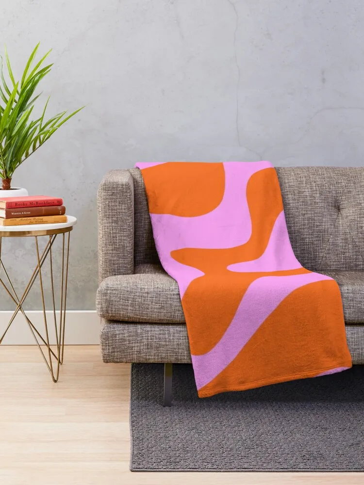 Retro Liquid Swirl Abstract Pattern Square in Hot Pink and Red-Orange Throw Blanket Decoratives Plaid Single Blankets