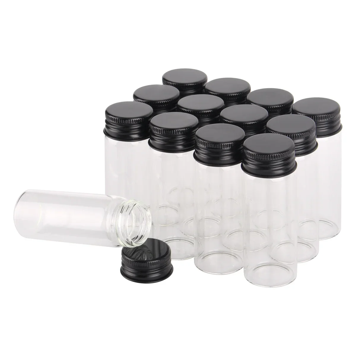 125 pieces 40ml Empty Glass Candy Bottles Jars with Black Aluminum Top lid 30*80mm for Wedding Favors Gift DIY Crafts