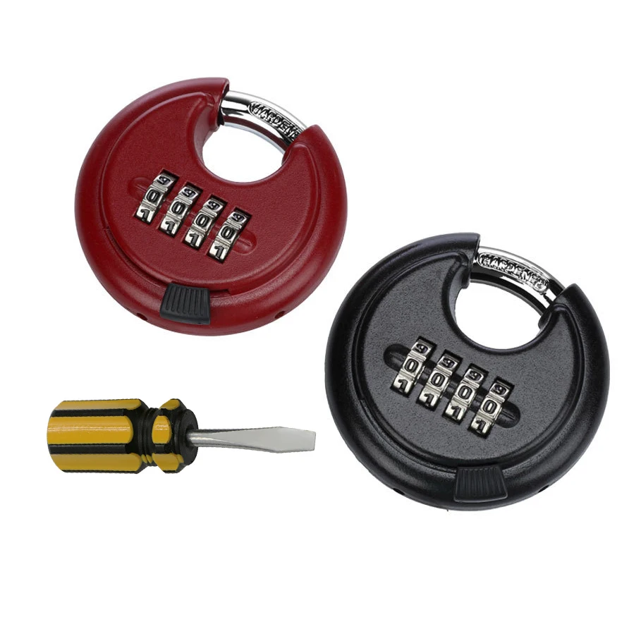 

1 Piece Safety Padlock 4-Digit Disc Heavy Duty Combination Lock for Gates / Sheds / Toolbox with Mini One Line Screwdriver