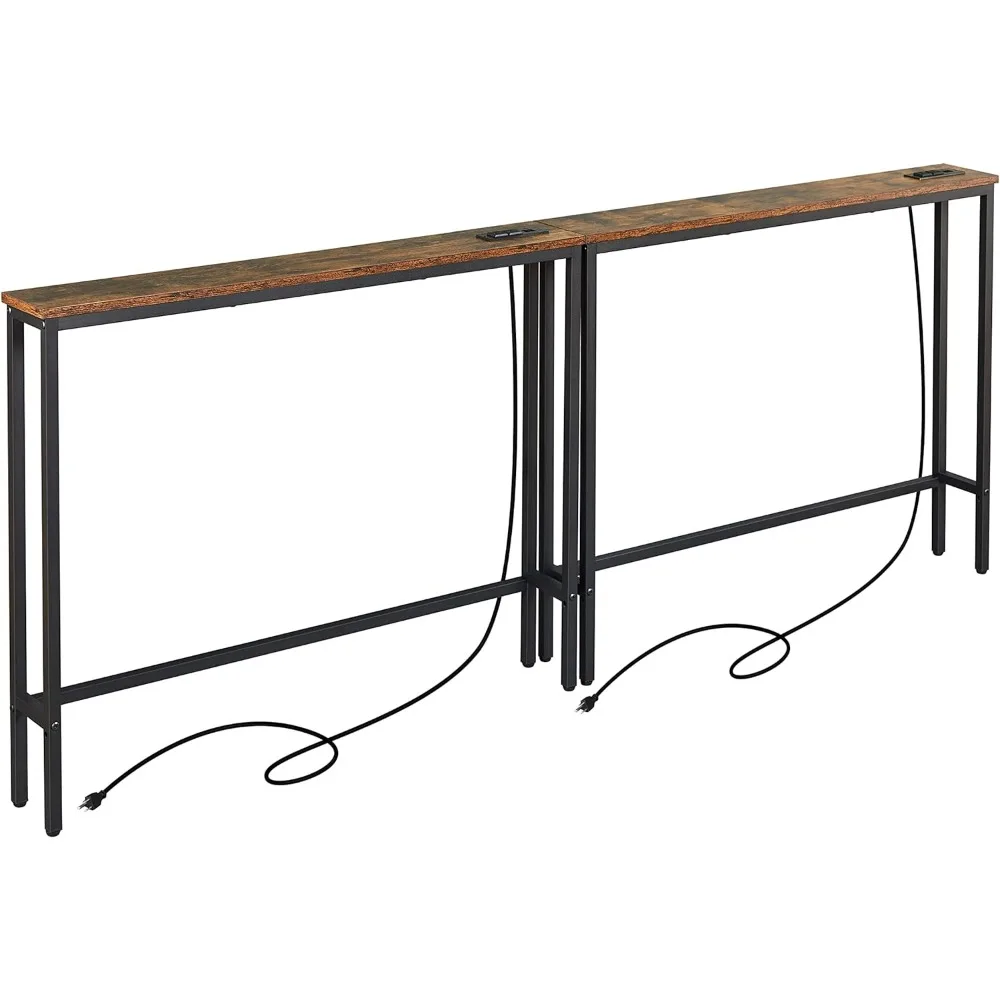 

2 Pack 5.9" Narrow Console Sofa Table with Power Outlets, 5.9" D x 39.4" W x 31.1" H Long Couch Table with Metal Frame