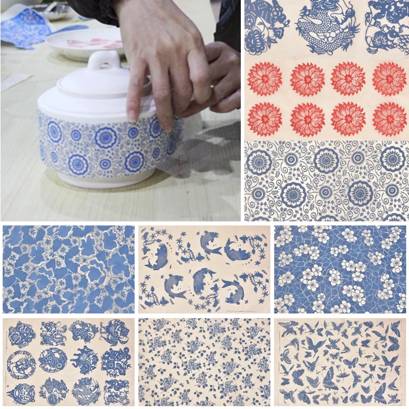 1 sztuk ceramika glina transferu kwiat papieru glazury Underglaze Jingdezhen niebiesko-biała porcelana 54x37cm DIY naklejka papier