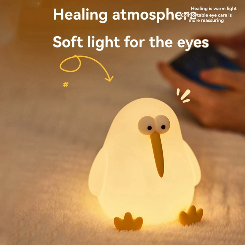 AAAN-Squishy Kiwi Lampada per uccelli Ricaricabile Dimmerabile Silicone Asilo nido Bambino Animale Luce notturna Decorazioni divertenti per i bambini