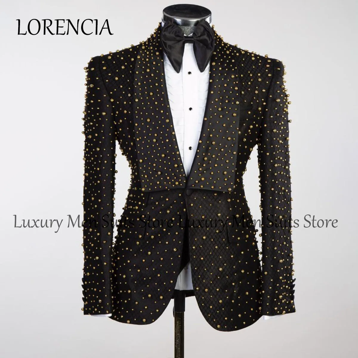 Customized  Bead Crystals Men Suits Slim Fit Groom Wedding Tuxedos 3 Pieces Sets Bridegroom Prom Blazers Fashion Terno Masculino